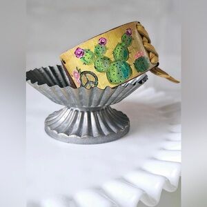Cactus Design Boho Leather Cuff Bracelet